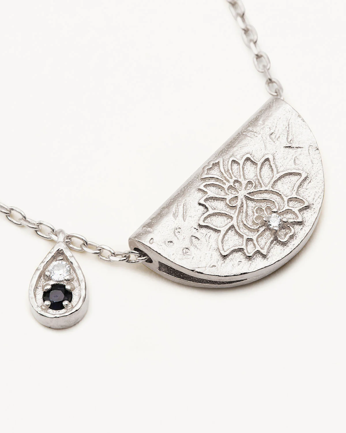 Sterling Silver Lotus Birthstone Necklace - September - Sapphire - Image 3
